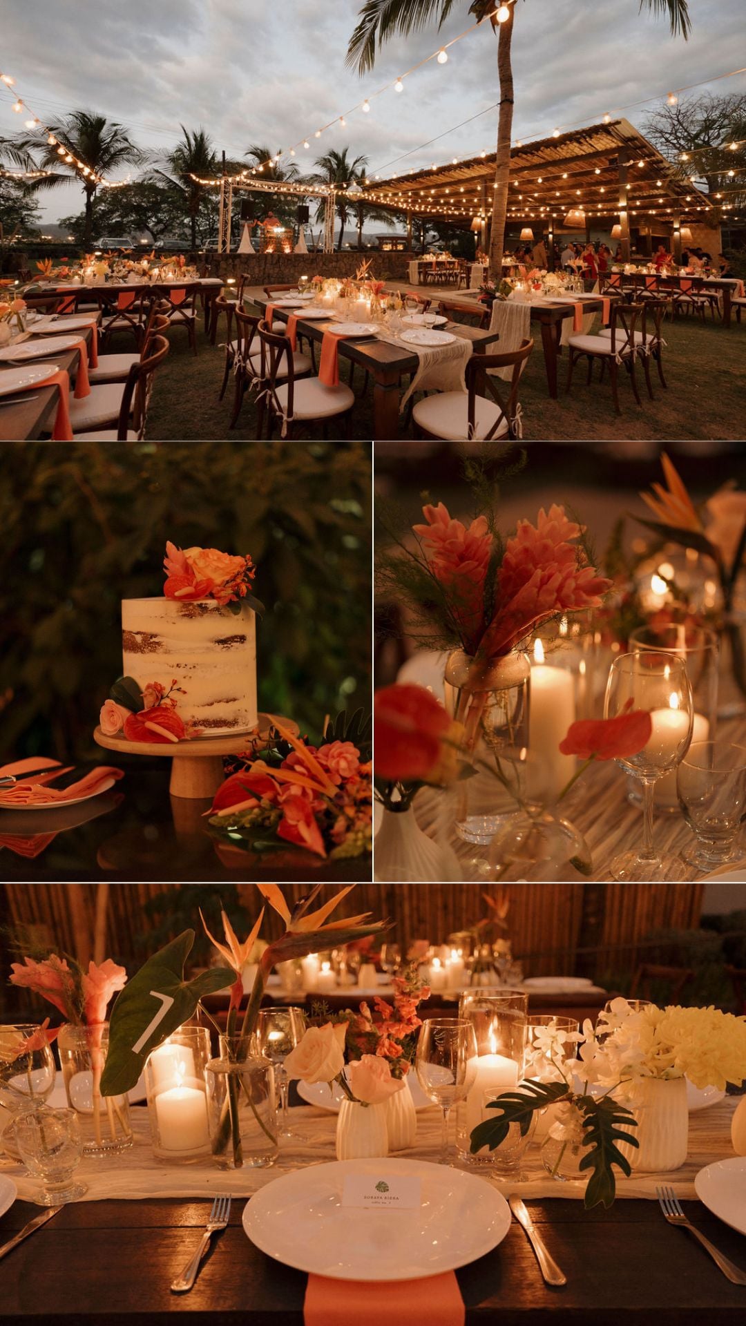 reception decor at terrazas flamingo - reception details - nightime - wedding cake